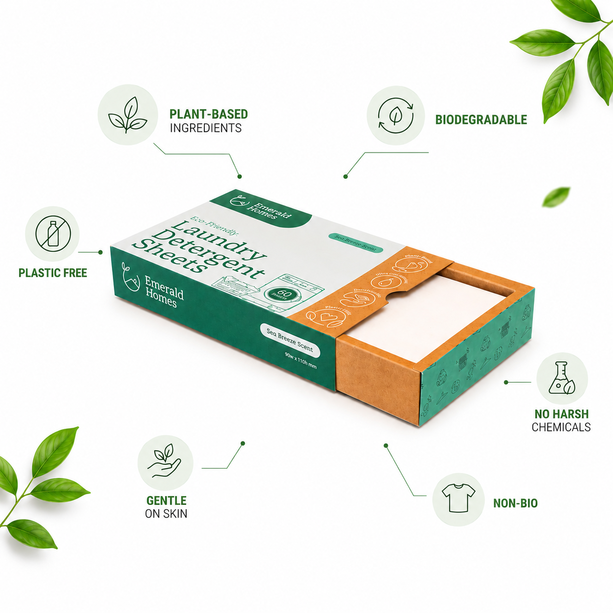 Emerald Homes™ Laundry Detergent Non Bio x 60 Sheets