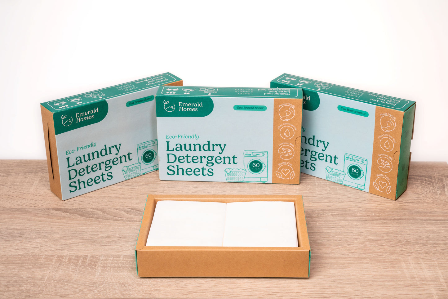 3 PACK - 180 (60x3) Sheets x Emerald Homes Laundry Detergent Sheets Non Bio