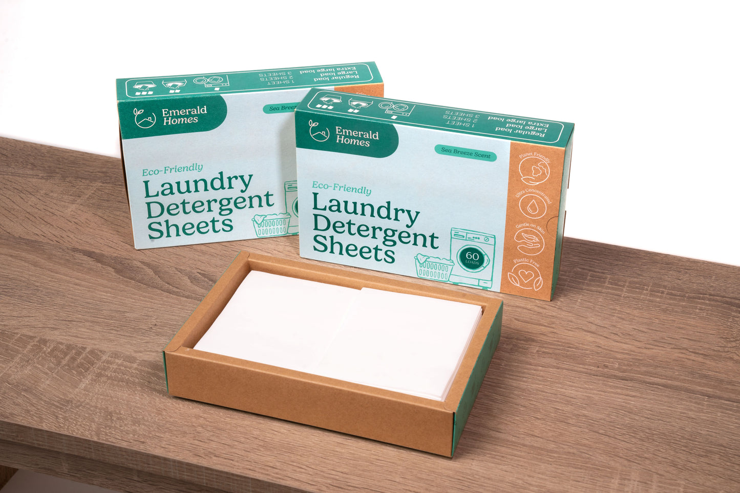 2 PACK - 120 (60x2) Sheets x Emerald Homes Laundry Detergent Sheets Non Bio